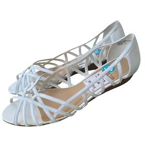 NICKELS White Leather Strappy 1” Wedge Sandals Open Toe Hard to Find Size 13W